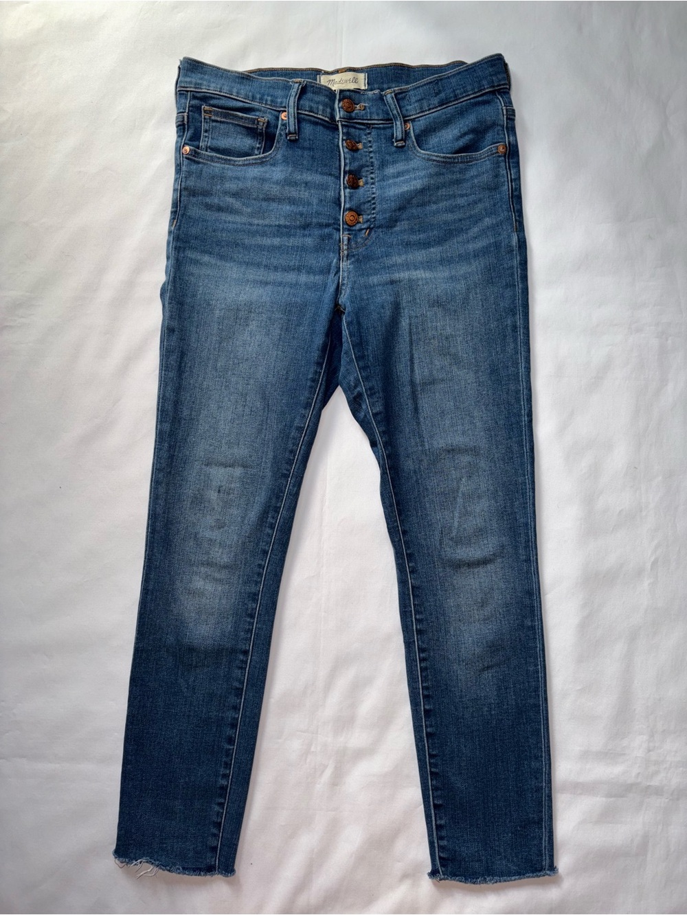 Madewell 9” Mid Rise Skinny Button Fly Jeans Size 27 Raw Hem Stretch Denim